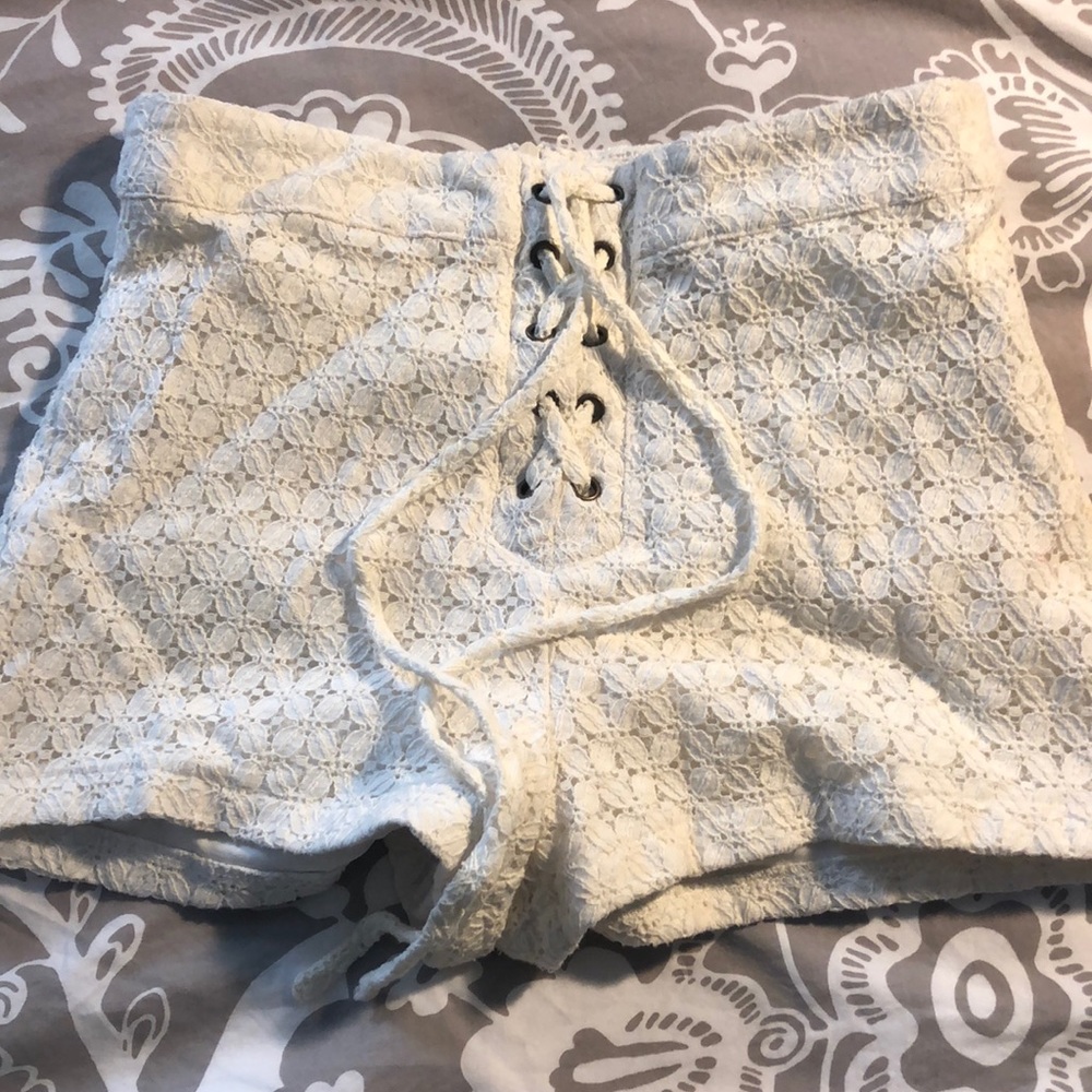 Lace up crochet shorts size S